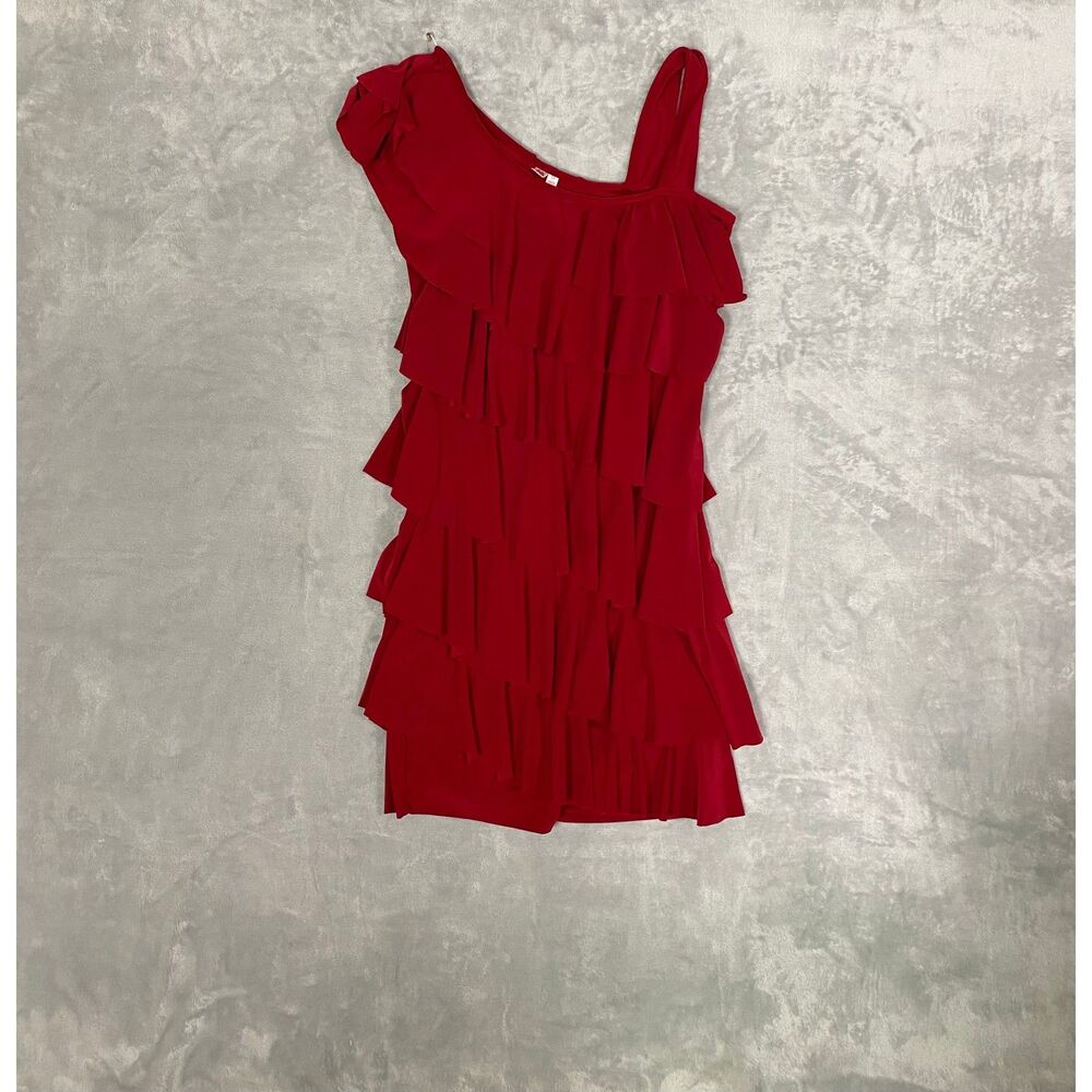 AUW Women's Ruffle Tiered One Shoulder Mini Dress Red Size M Sexy Cocktail Party
